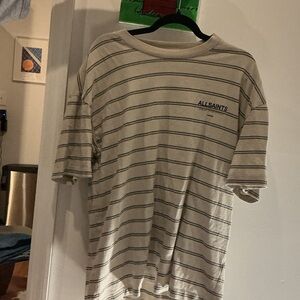 All Saints Men's Black and White Striped Tee